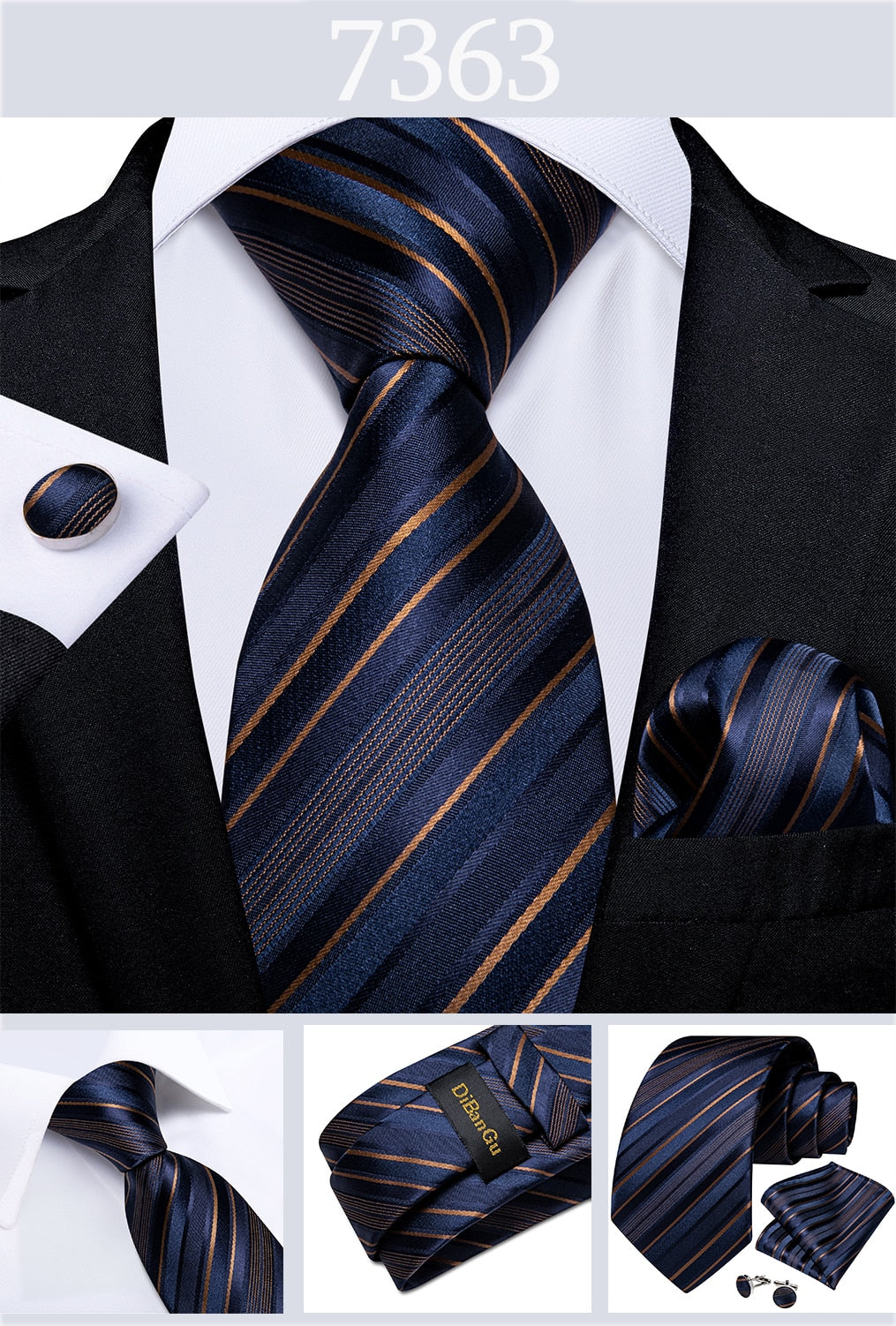 3 Piece Designer Men's Wedding Tie Gold Black Striped Silk Neck Ties For Men Hanky Cufflinks Set Business Party Wear The Clothing Company Sydney