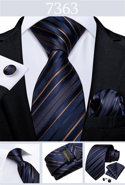 3 Piece Designer Men's Wedding Tie Gold Black Striped Silk Neck Ties For Men Hanky Cufflinks Set Business Party Wear The Clothing Company Sydney