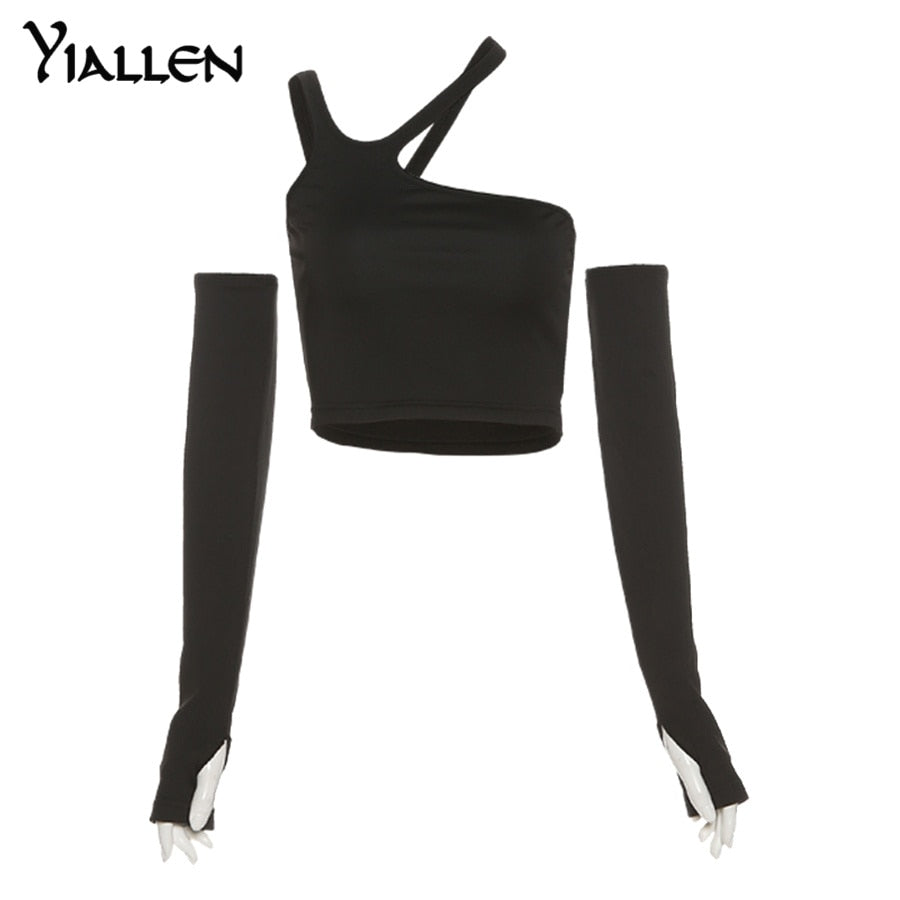 Autumn Fashion Casual Slim Solid Removable Sleeves Halter T Shirt For Women's New Streetwear Wild Basic Top The Clothing Company Sydney