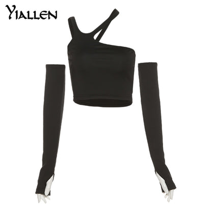 Autumn Fashion Casual Slim Solid Removable Sleeves Halter T Shirt For Women's New Streetwear Wild Basic Top The Clothing Company Sydney