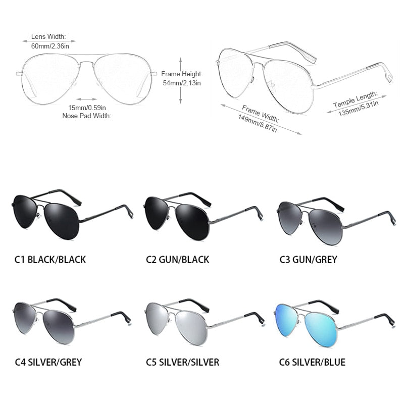 Classic Pilot Polarized Sunglasses Men Fashion Metal Sun Glasses Women Black Driving Eyeglasses Goggle UV400 The Clothing Company Sydney