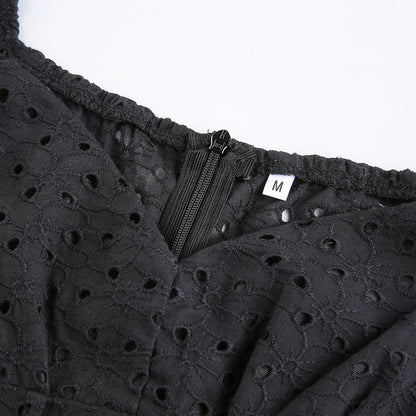 Hook Flower Mini Deep V Neck Vintage Puff Sleeve Short Summer Dress Boho Beach Sundress The Clothing Company Sydney