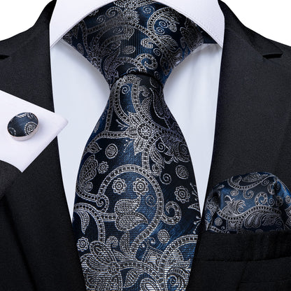 Classic 100% Silk Men's Ties 8cm Blue Plaid Dot Striped Business Necktie Handkerchief Wedding Party Tie Set The Clothing Company Sydney