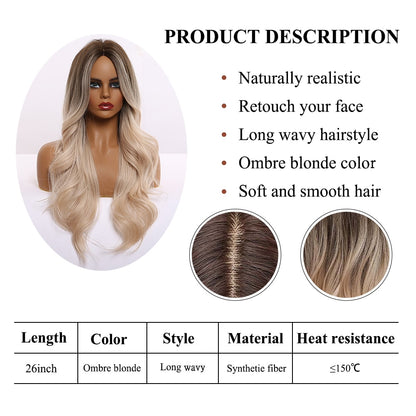 Ombre Brown Light Blonde Platinum Long Wavy Middle Part Hair Wig Cosplay Natural Heat Resistant Synthetic Wig for Women The Clothing Company Sydney