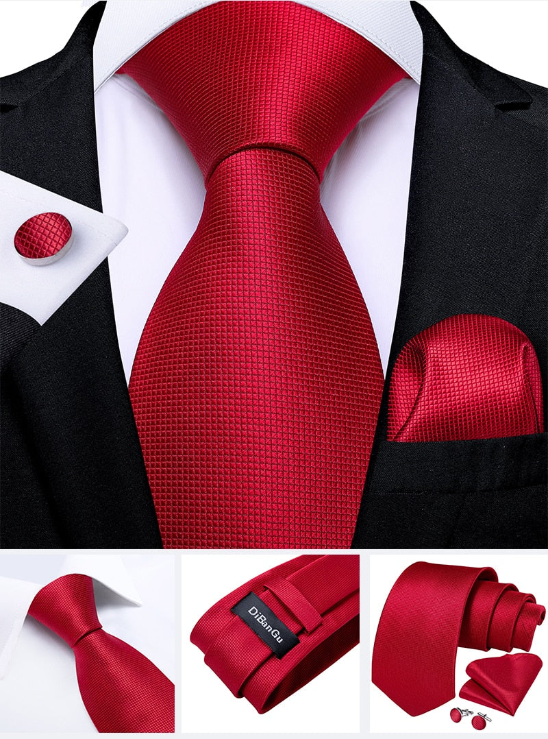 Designer Wedding Men's Tie Red  Solid Striped Paisley Neckties For Men Business Hanky Cufflinks Tie Set The Clothing Company Sydney