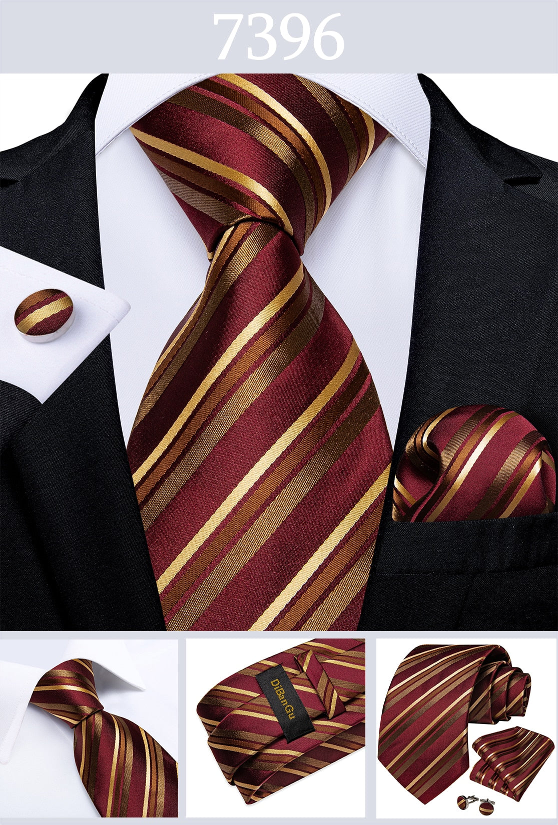 3 Piece Designer Men's Wedding Tie Gold Black Striped Silk Neck Ties For Men Hanky Cufflinks Set Business Party Wear The Clothing Company Sydney