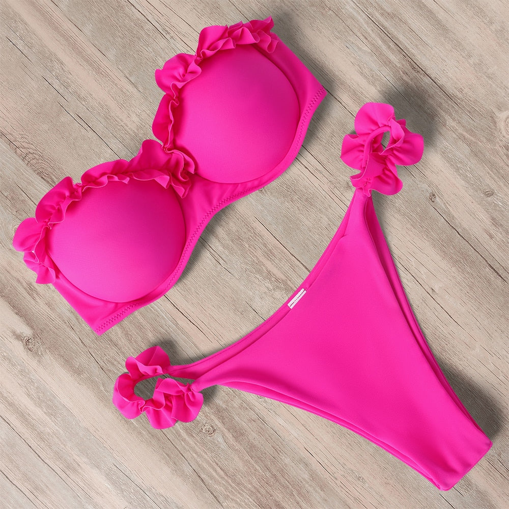 2 Piece Bandeau Bikini Swimwear Women Swimsuit Ruffle Bikini Set Push Up Bathing Suit Female Brazilian Leopard Swimsuit The Clothing Company Sydney