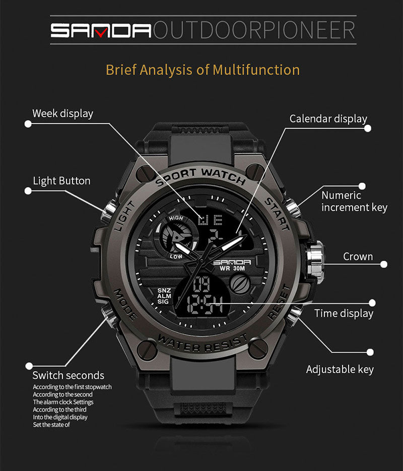 Sanda Military Army Sport Style Wristwatch Dual Display Men's Watch Clothing Company Sydney