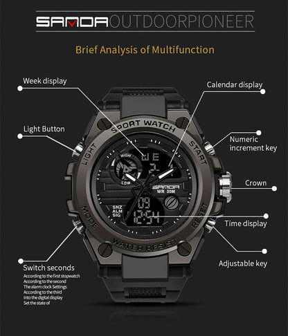 Sanda Military Army Sport Style Wristwatch Dual Display Men's Watch Clothing Company Sydney