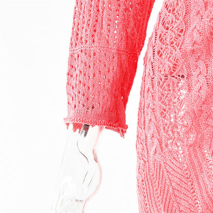 Knitted Hook Flower Hollow Out Drawstring Women Dress Blue Long Sleeve V-neck Dress Spring Slim Fashion Streetwear The Clothing Company Sydney