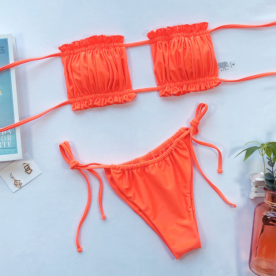 2 Piece Pleated Bandeau Swimsuit Swimwear Mini Thong Bikini Set Bather Swimming Beachwear The Clothing Company Sydney