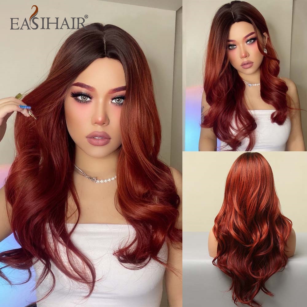 Ombre Brown Light Blonde Platinum Long Wavy Middle Part Hair Wig Cosplay Natural Heat Resistant Synthetic Wig for Women The Clothing Company Sydney