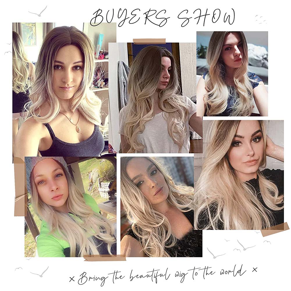 Ombre Brown Light Blonde Platinum Long Wavy Middle Part Hair Wig Cosplay Natural Heat Resistant Synthetic Wig for Women The Clothing Company Sydney