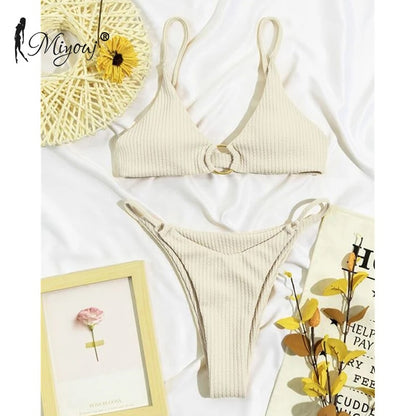 High Cut Rib Swimwear Solid Beachwear Bathing Suits Rings Bikini Sets Hollow Out Swimsuit The Clothing Company Sydney