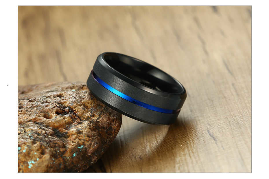 6/8mm Black Ring for Men Women Groove Rainbow Stainless Steel Wedding Bands Trendy Fraternal Rings Casual  Jewelry The Clothing Company Sydney
