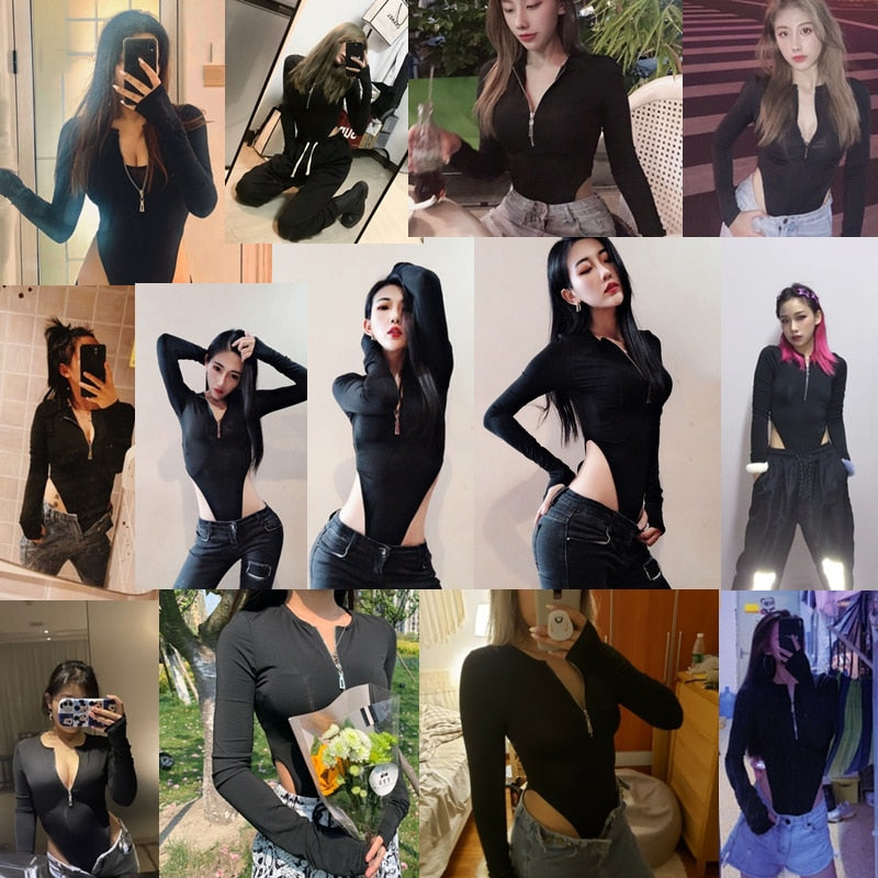 Spring Summer Jumpsuits Fashion Solid Zipper Long Sleeve Sheath Skinny Rompers Bodysuits The Clothing Company Sydney