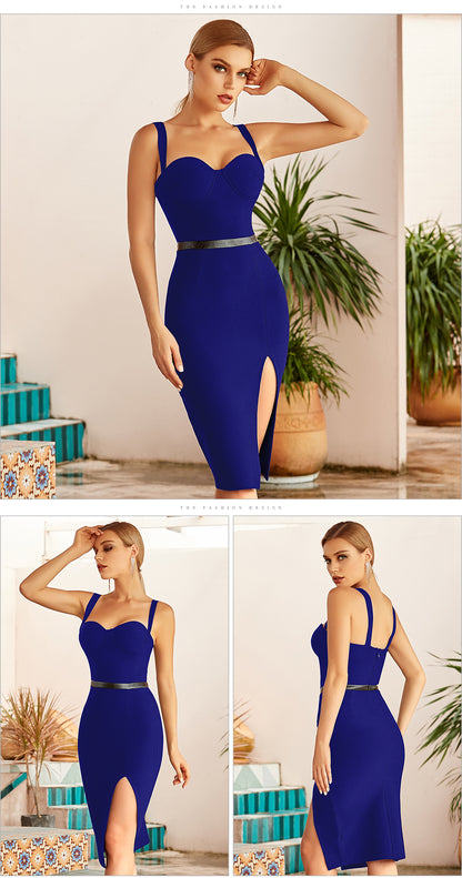 Elegant Black Bodycon Bandage Spaghetti Strap Midi Blue Club Formal Runway Party Dress The Clothing Company Sydney
