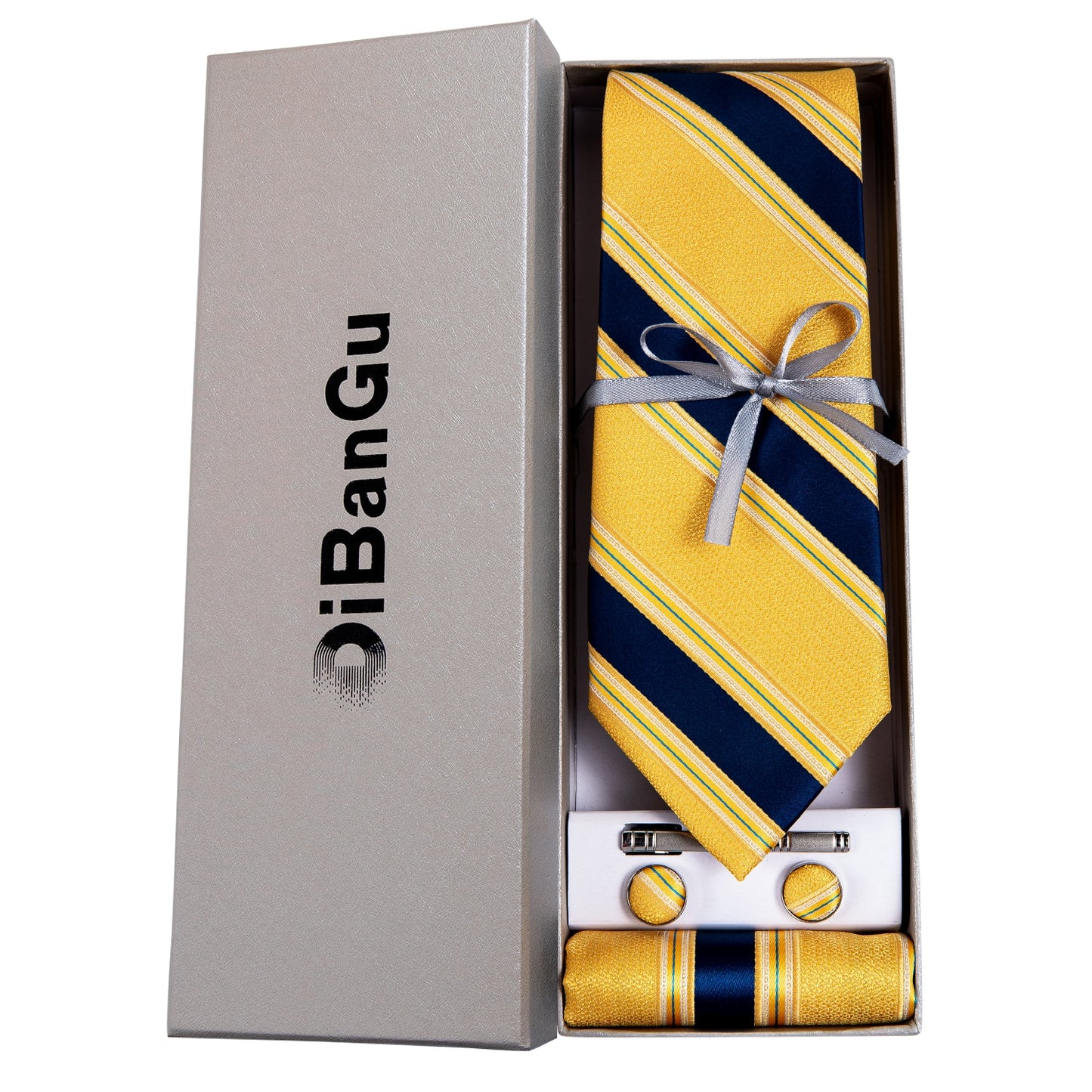 3 Piece Designer Men's Wedding Tie Gold Black Striped Silk Neck Ties For Men Hanky Cufflinks Set Business Party Wear The Clothing Company Sydney