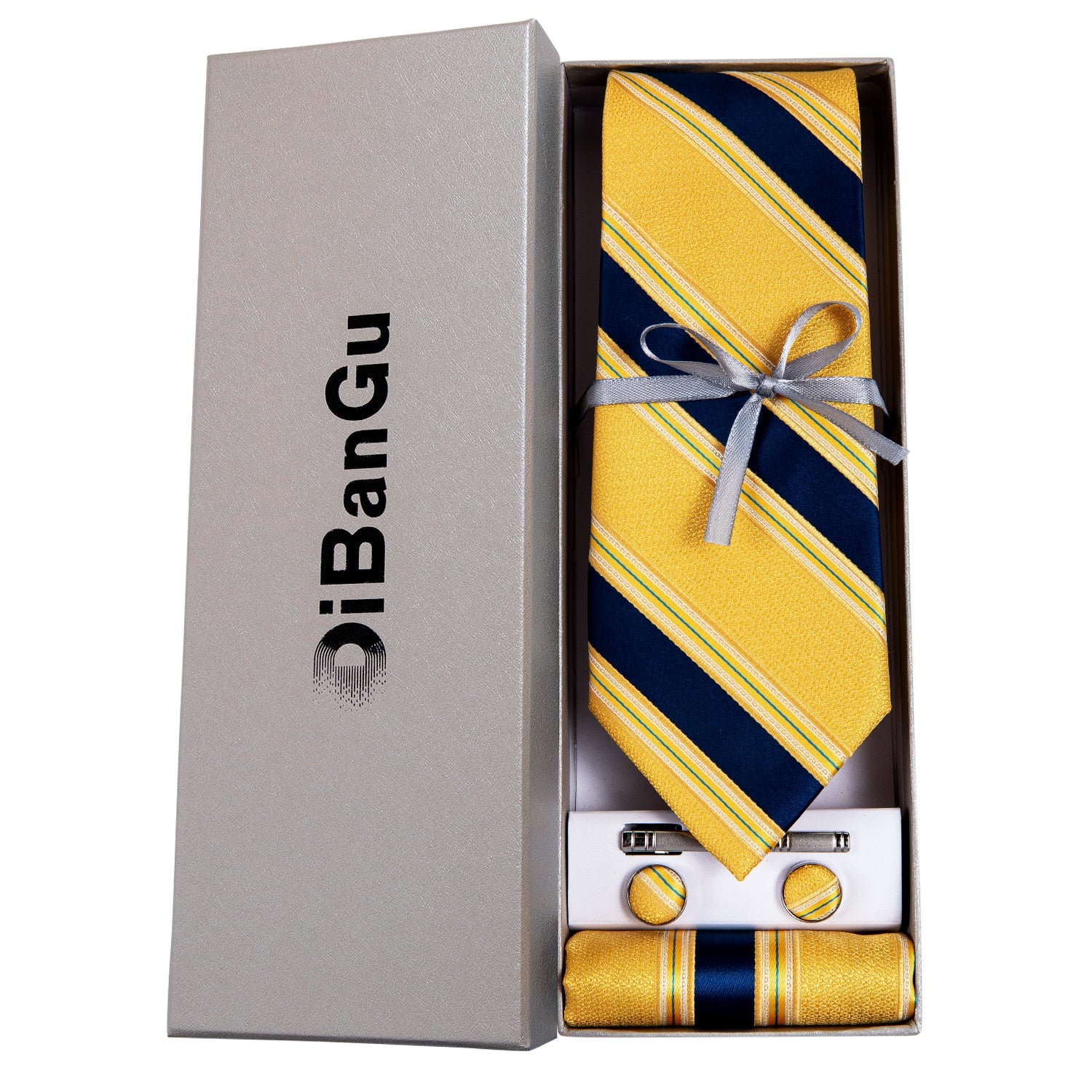 3 Piece Designer Men's Wedding Tie Gold Black Striped Silk Neck Ties For Men Hanky Cufflinks Set Business Party Wear The Clothing Company Sydney