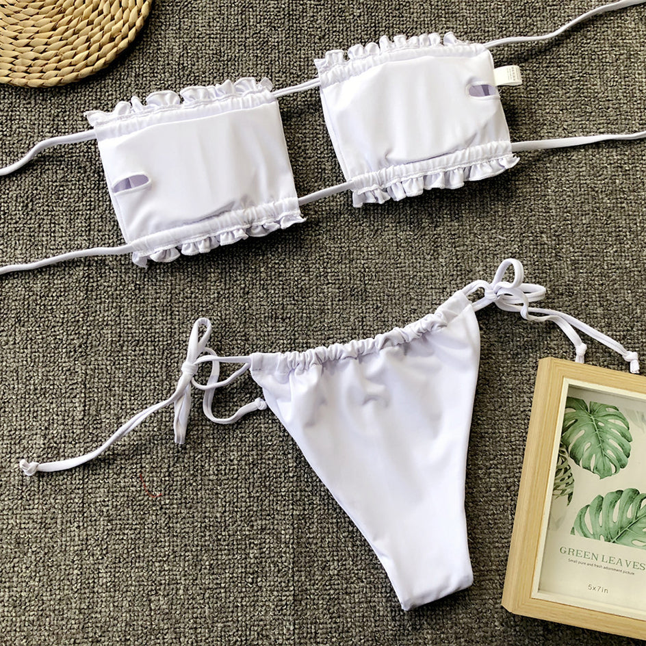 2 Piece Pleated Bandeau Swimsuit Swimwear Mini Thong Bikini Set Bather Swimming Beachwear The Clothing Company Sydney