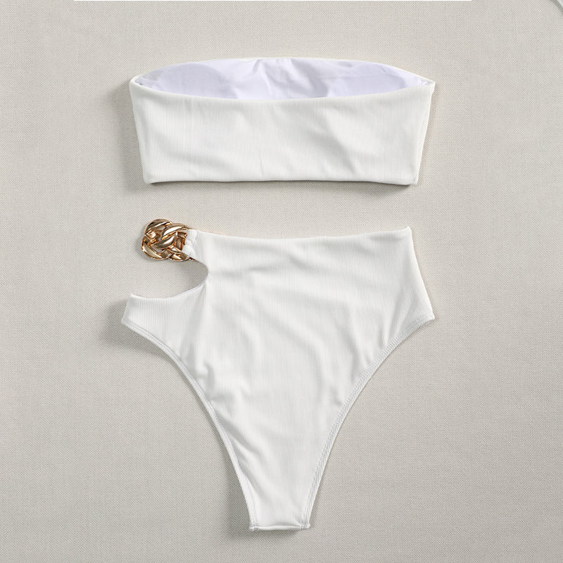 High Waist Swimwear Chain Swimsuit Bandeau 2 Piece Sports Bathing Suit Ribbed Set The Clothing Company Sydney
