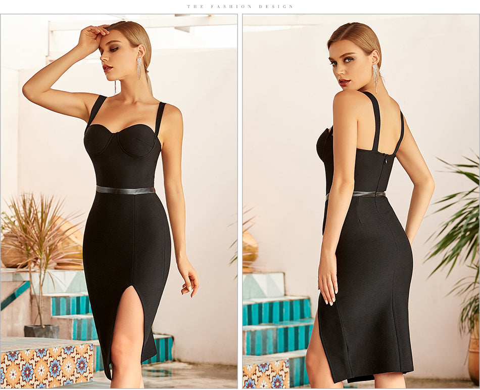 Elegant Black Bodycon Bandage Spaghetti Strap Midi Blue Club Formal Runway Party Dress The Clothing Company Sydney