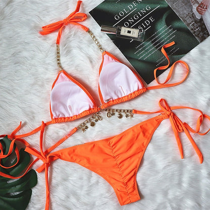 2 Piece Crystal Diamond Bikini Swimwear Swimsuit Chain Bandage Bikini Set Push Up Bathing Suits Summer Beach Wear The Clothing Company Sydney