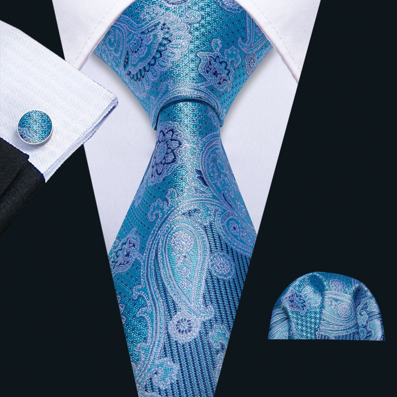 Classic 100% Silk Men's Ties 8cm Blue Plaid Dot Striped Business Necktie Handkerchief Wedding Party Tie Set The Clothing Company Sydney