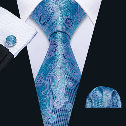 Classic 100% Silk Men's Ties 8cm Blue Plaid Dot Striped Business Necktie Handkerchief Wedding Party Tie Set The Clothing Company Sydney