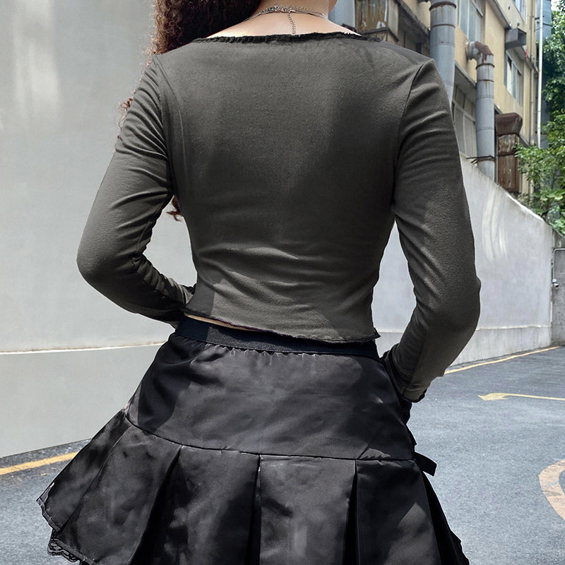 Grunge Retro Fashion Heart Printed Autumn T-shirts for Women Crop Top Dark Academia Gothic Clothes Aesthetic T shirt The Clothing Company Sydney