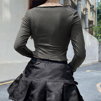 Grunge Retro Fashion Heart Printed Autumn T-shirts for Women Crop Top Dark Academia Gothic Clothes Aesthetic T shirt The Clothing Company Sydney