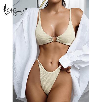 High Cut Rib Swimwear Solid Beachwear Bathing Suits Rings Bikini Sets Hollow Out Swimsuit The Clothing Company Sydney