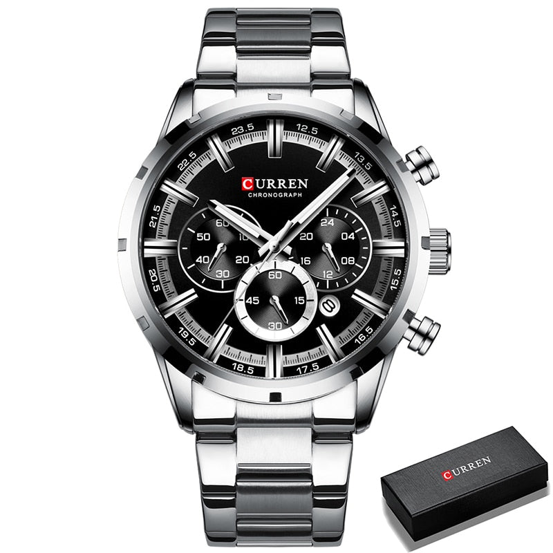 Men's Watch Luxury Sports Quartz Mens Watches Full Steel Waterproof Chronograph Wristwatch The Clothing Company Sydney