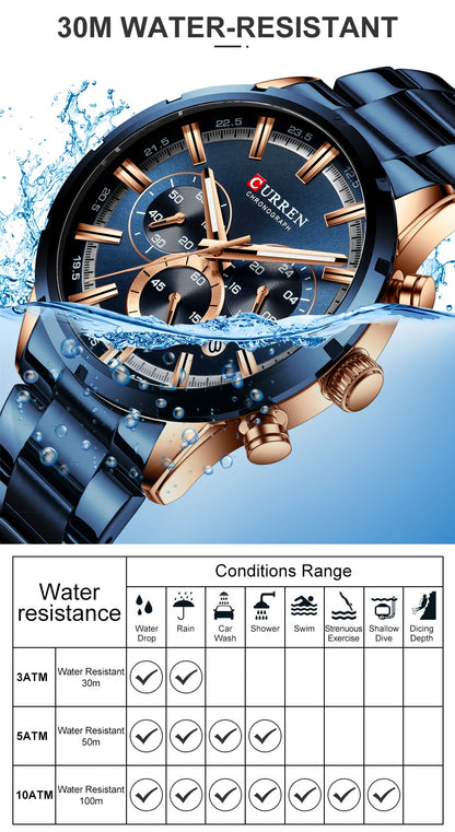 Men's Watch Luxury Sports Quartz Mens Watches Full Steel Waterproof Chronograph Wristwatch The Clothing Company Sydney