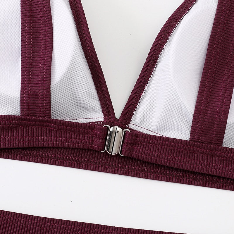 2 Piece Ribbed Bikini Women Swimsuit High Waist Swimwear V-neck Biquini Push Up Bathing Suit Women Black Bikini Set The Clothing Company Sydney