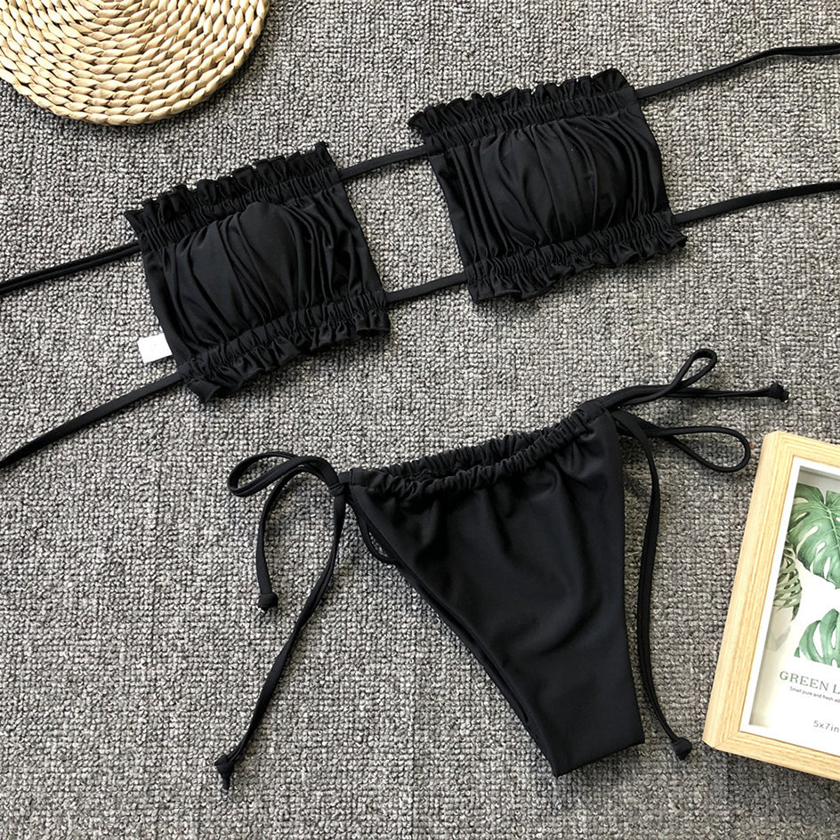 2 Piece Pleated Bandeau Swimsuit Swimwear Mini Thong Bikini Set Bather Swimming Beachwear The Clothing Company Sydney