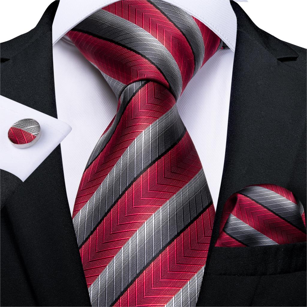 3 Piece Designer Men's Wedding Tie Gold Black Striped Silk Neck Ties For Men Hanky Cufflinks Set Business Party Wear The Clothing Company Sydney