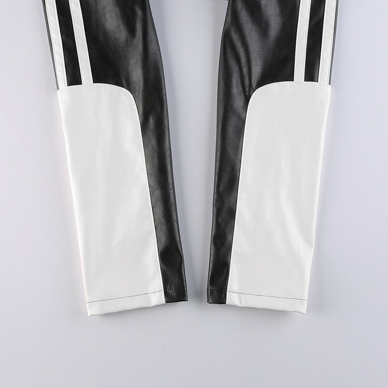 Streetwear Punk Style Patchwork Cropped PU Leather Jacket Women Zipper Autumn Winter Jacket Contrast Color Basic Coat The Clothing Company Sydney