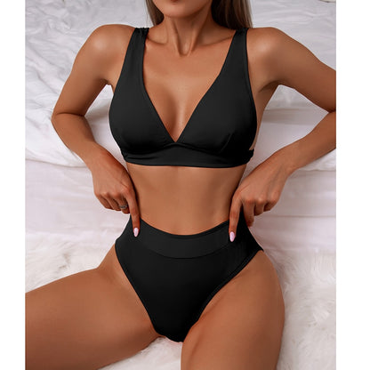 2 Piece Ribbed Bikini Women Swimsuit High Waist Swimwear V-neck Biquini Push Up Bathing Suit Women Black Bikini Set The Clothing Company Sydney