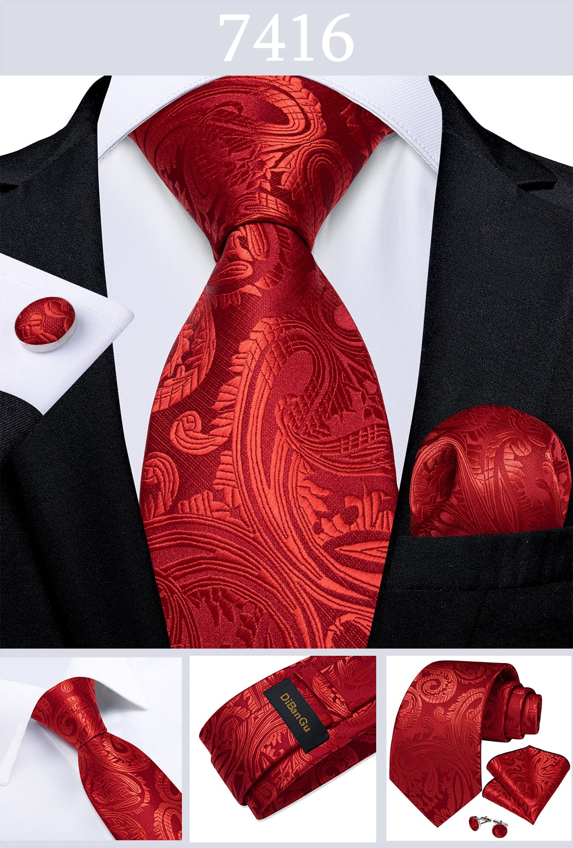 Designer Wedding Men's Tie Red  Solid Striped Paisley Neckties For Men Business Hanky Cufflinks Tie Set The Clothing Company Sydney
