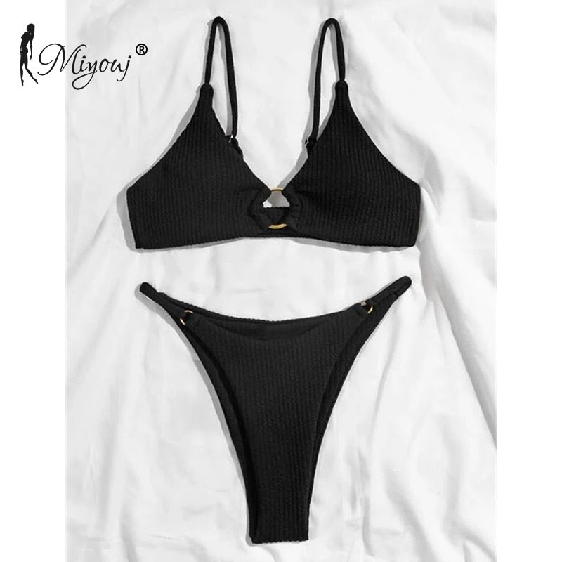 High Cut Rib Swimwear Solid Beachwear Bathing Suits Rings Bikini Sets Hollow Out Swimsuit The Clothing Company Sydney