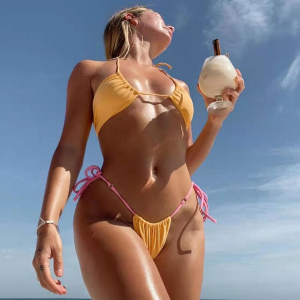 2 Piece Bikini Swimsuit Halter Push Up Swimwear Brazilian Bathing Suit Summer Beach Wear Swimming Suit  Micro Bikini Set The Clothing Company Sydney