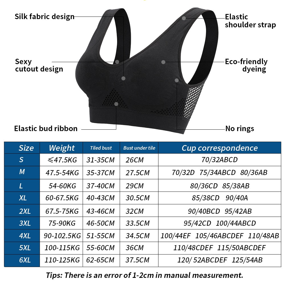 Women's Unwired Bras Wireless S-6XL Plus Size Backless Push Up Seamless Mesh Top Bra Non Bones Frame Sports Bras The Clothing Company Sydney
