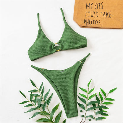 High Cut Rib Swimwear Solid Beachwear Bathing Suits Rings Bikini Sets Hollow Out Swimsuit The Clothing Company Sydney