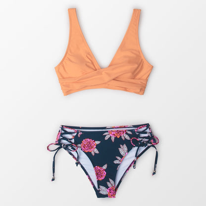 Yellow And Lemon Print Mid-Waist Bikini Sets Swimsuit Lace Up Two Pieces Swimwear Beach Bathing Suits The Clothing Company Sydney