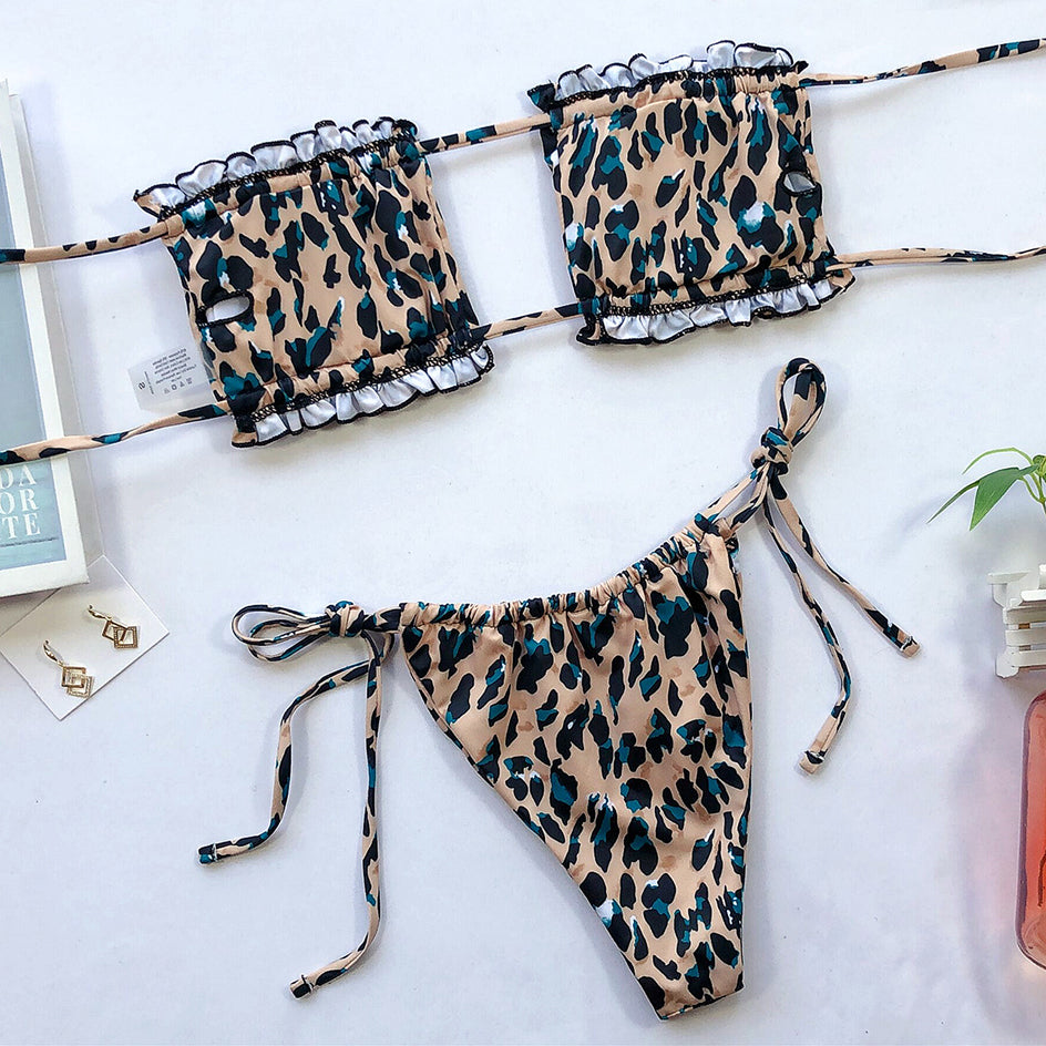 2 Piece Pleated Bandeau Swimsuit Swimwear Mini Thong Bikini Set Bather Swimming Beachwear The Clothing Company Sydney