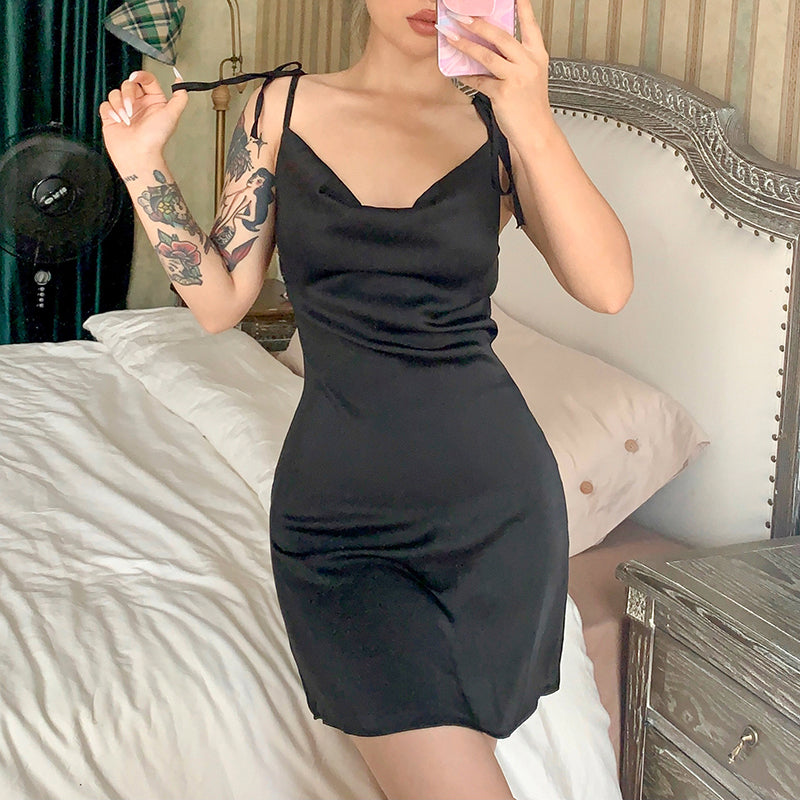 Strappy Solid Satin Backless Sleeveless Casual Dress Mini Sundress Summer Dresses The Clothing Company Sydney