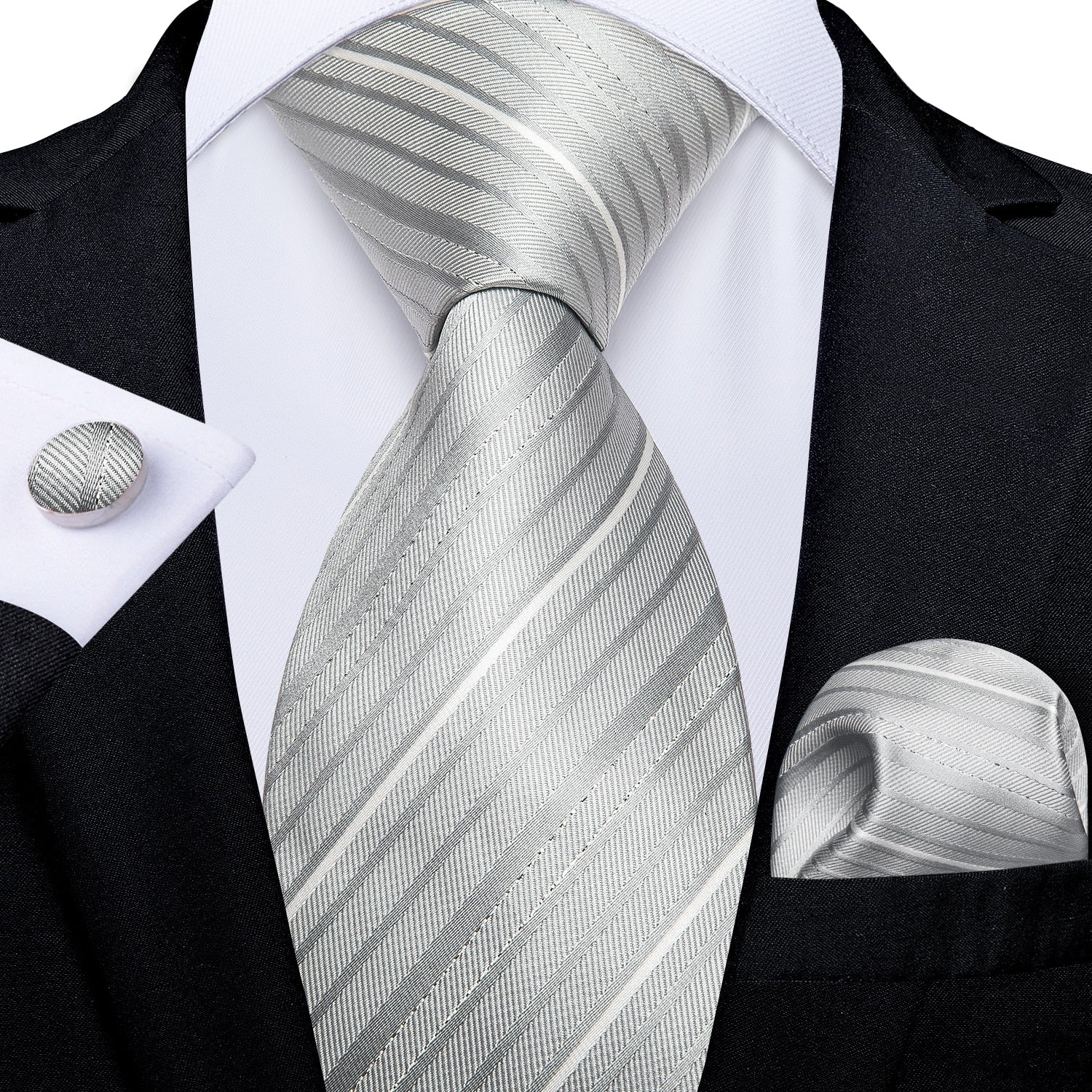 3 Piece Designer Men's Wedding Tie Gold Black Striped Silk Neck Ties For Men Hanky Cufflinks Set Business Party Wear The Clothing Company Sydney