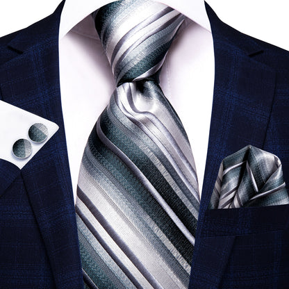 3 Piece Business Classic Blue Black Striped Solid Neck Tie Necktie Pocket Square Cufflinks Wedding Party Silk Tie Set The Clothing Company Sydney