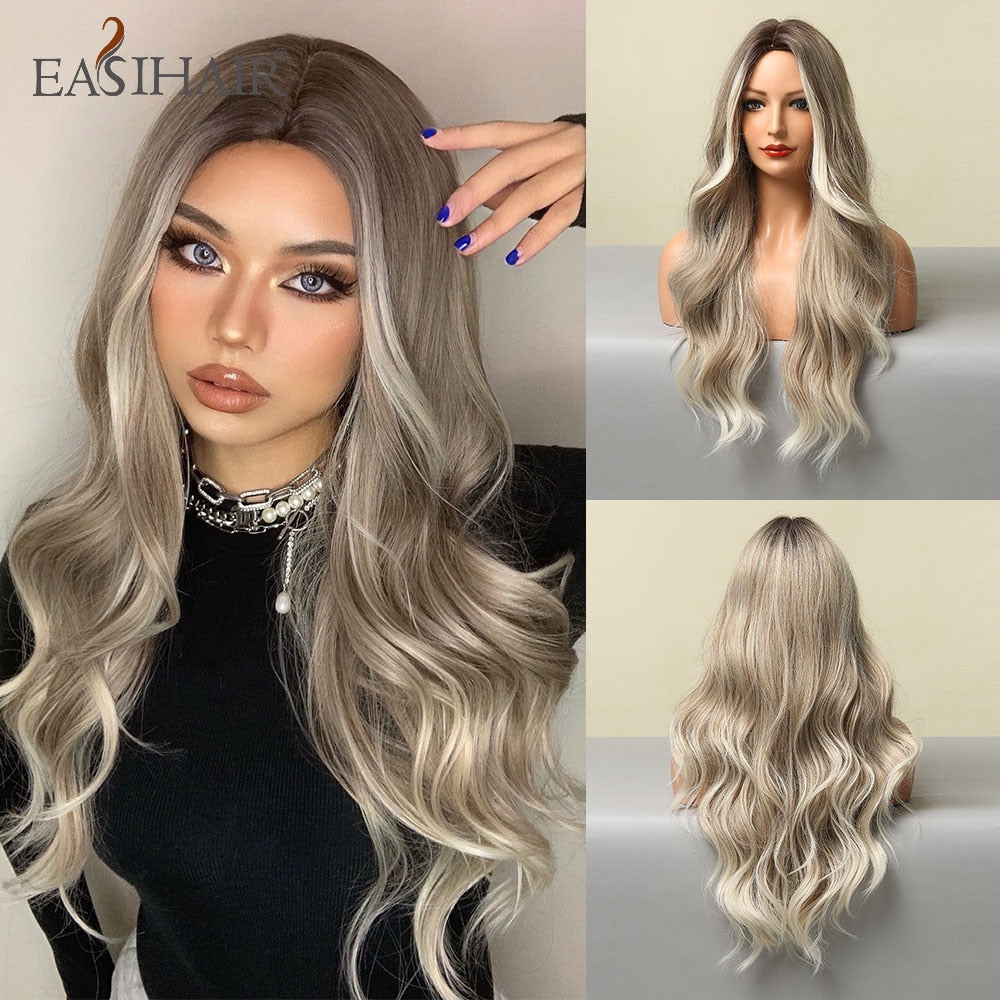 Ombre Brown Light Blonde Platinum Long Wavy Middle Part Hair Wig Cosplay Natural Heat Resistant Synthetic Wig for Women The Clothing Company Sydney